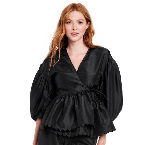 Tops - Kika Vargas x Target Wrap Top Size Large Black Scallop Edge Balloon Sleeves NWT